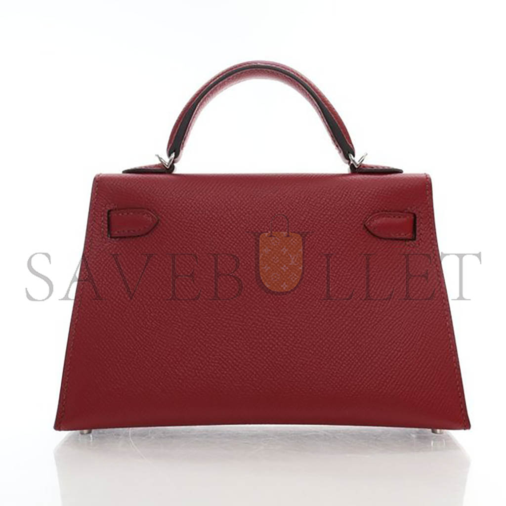 H**mes mini kelly ii epsom burgundy silver buckle (19*12*5.5cm)